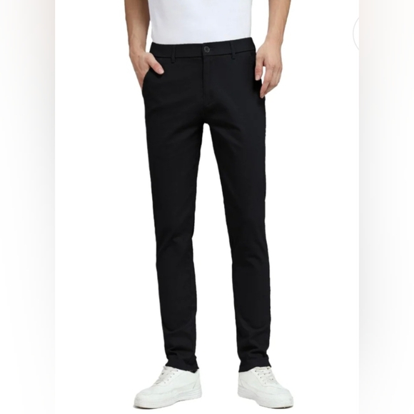 Plaid&Plain Men's Black Skinny Chinos | Slacks Tapered Trousers Suit Pants - Picture 1 of 5